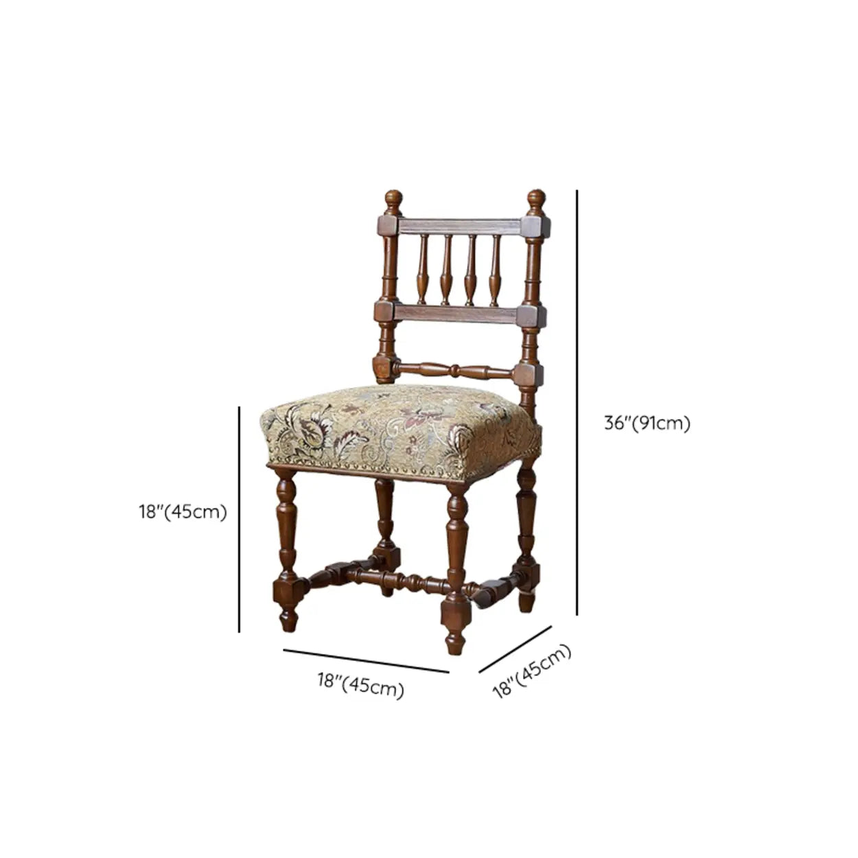 Vintage Pattern Armless Slat Back Birch Dining Chair #size
