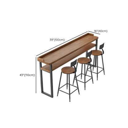 Industrial Brown Wood Bar Table with Footrest and Shelf — Table Only