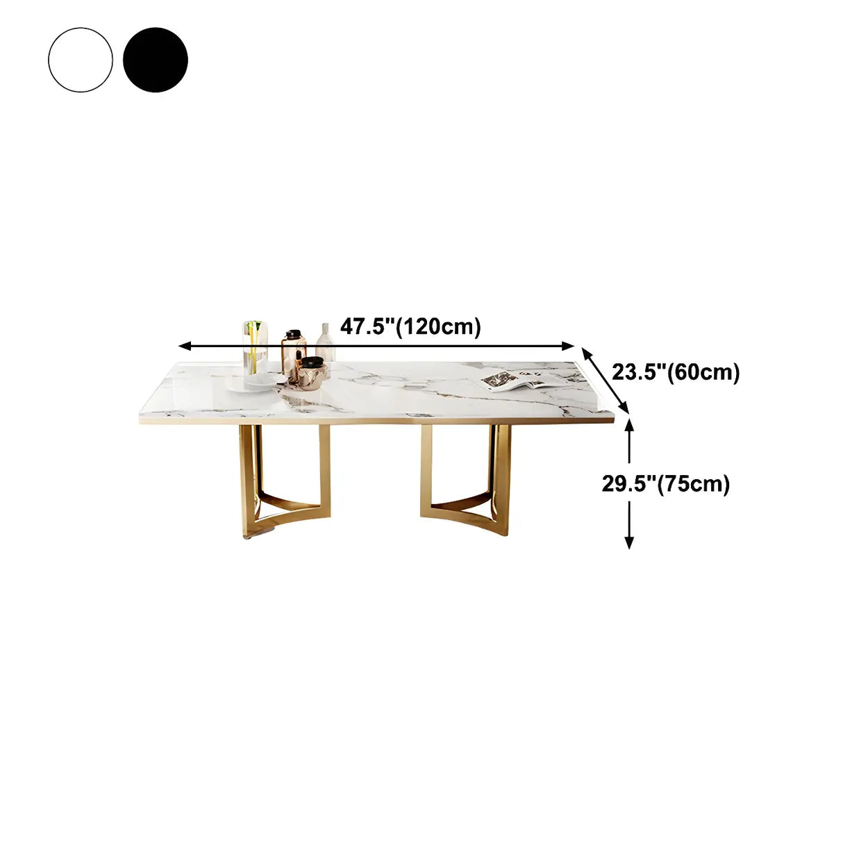 Modern Rectangular Gold-Frame White Dining Table