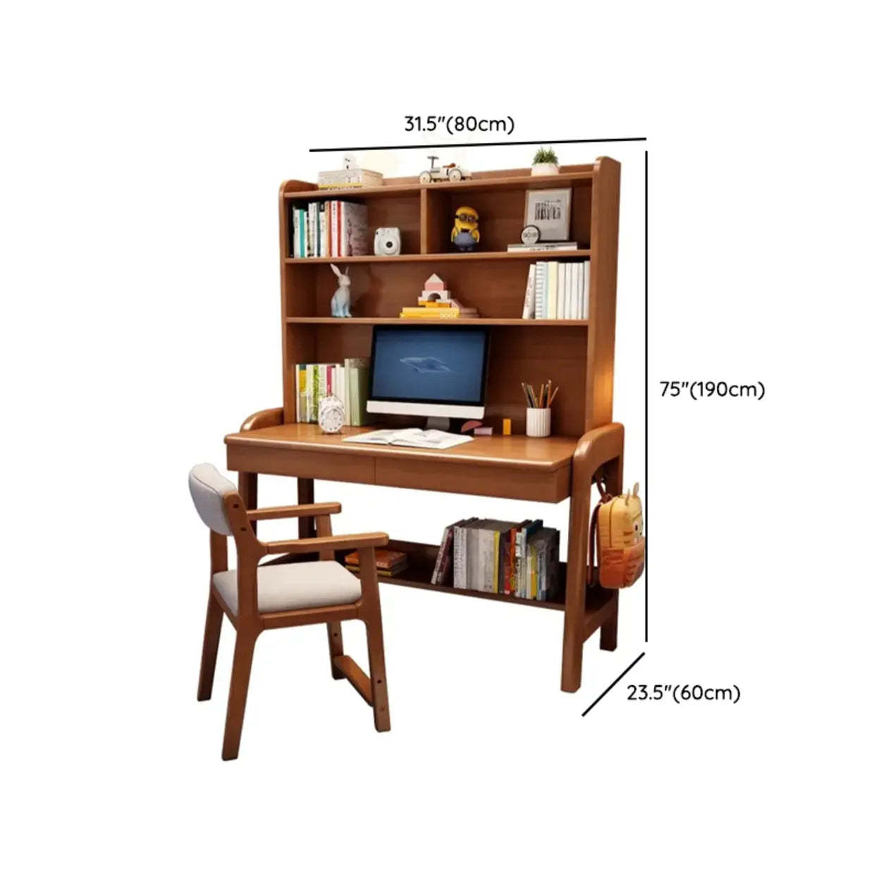 Brown Wood Writing Desk with Hutch and Storage