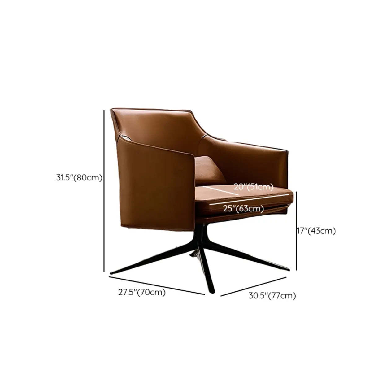 Short Swivel Brown Leather 4-Star Base Arm Chair
