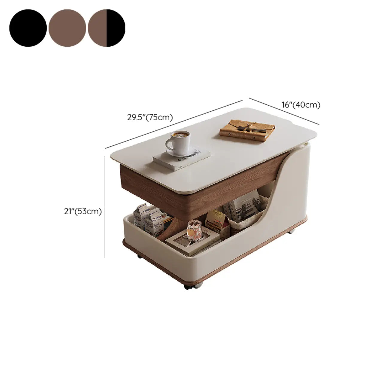 Adjustable Rectangular Wood Side Table with Wheels
