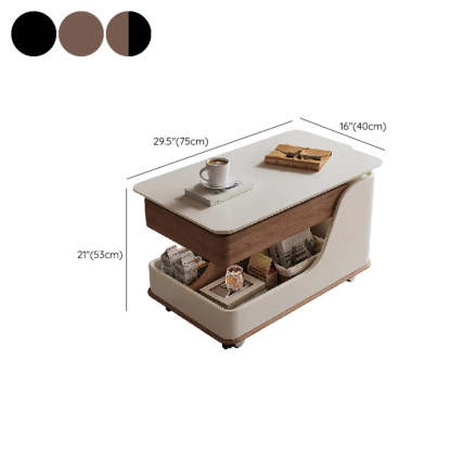Adjustable Rectangular Wood Side Table with Wheels