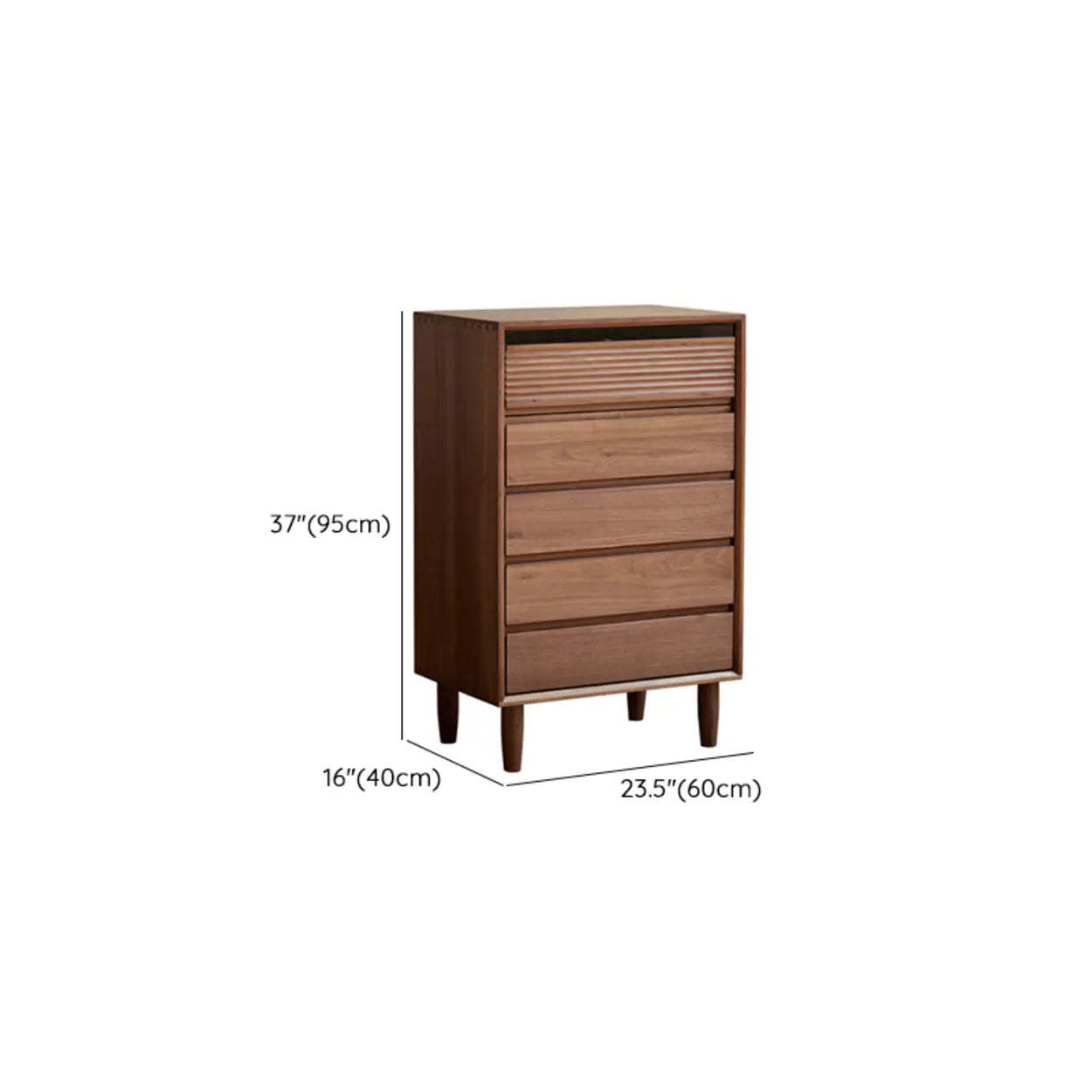 Compact Walnut Brown Vertical 5-Drawer Chest