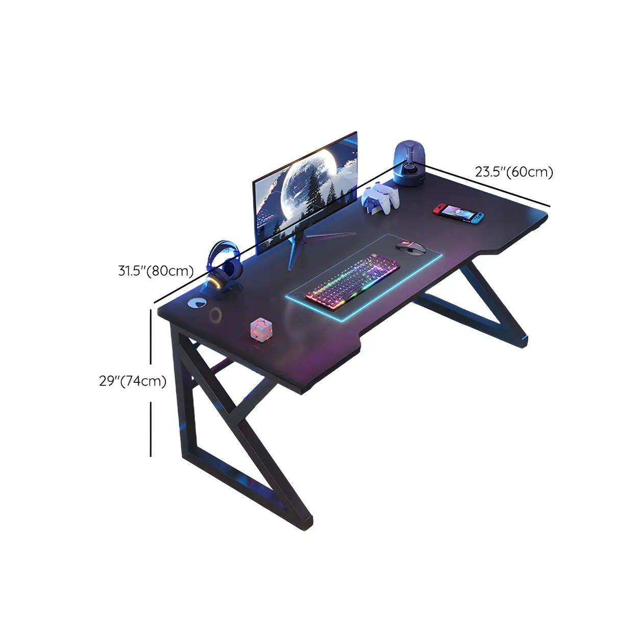 Black Wood Gaming Desk with Trestle Base
