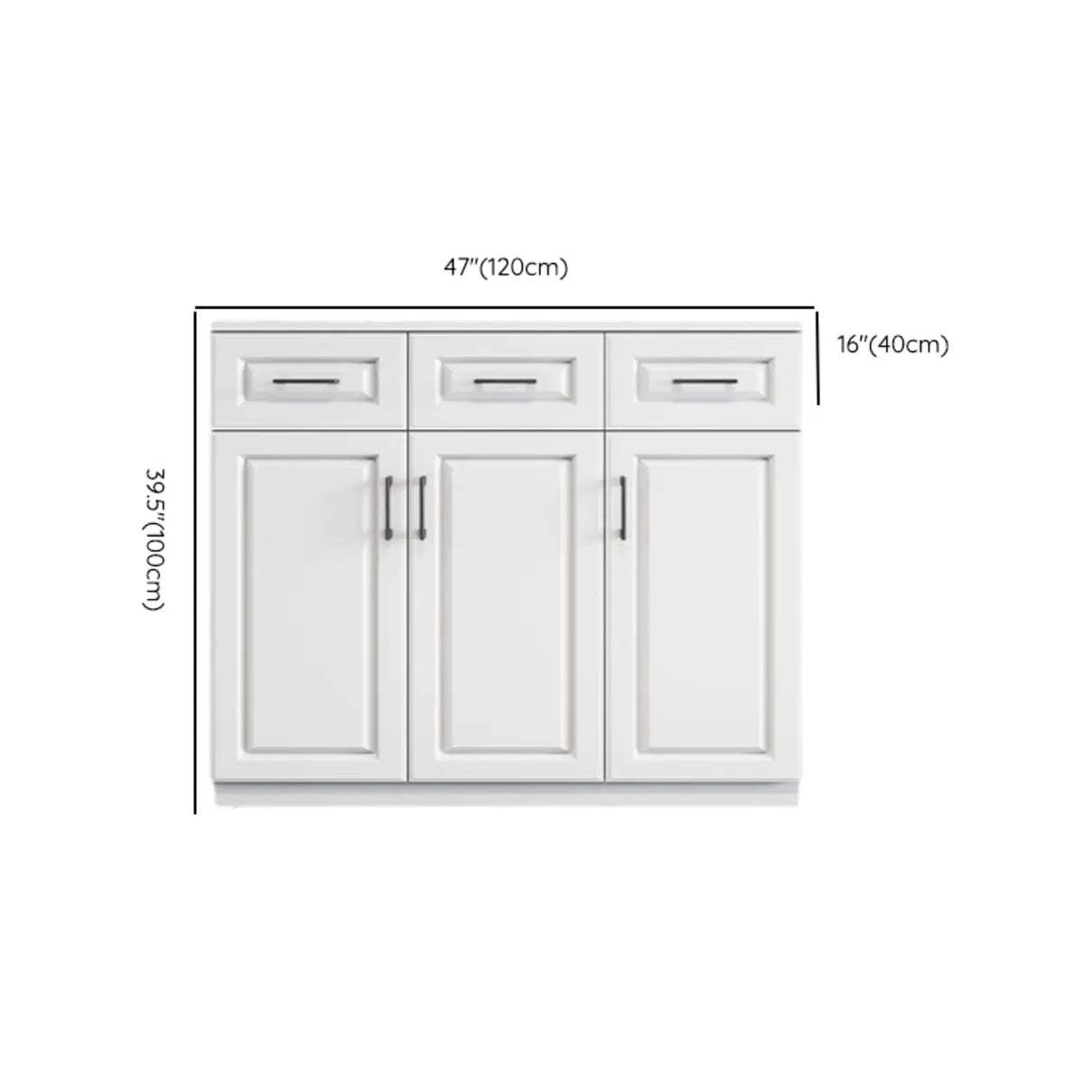 White Composite Wood Buffet with Drawers and Shelves