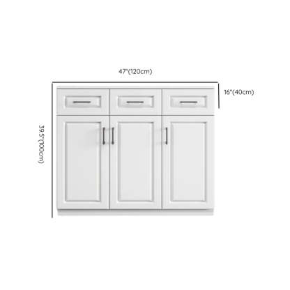 White Composite Wood Buffet with Drawers and Shelves