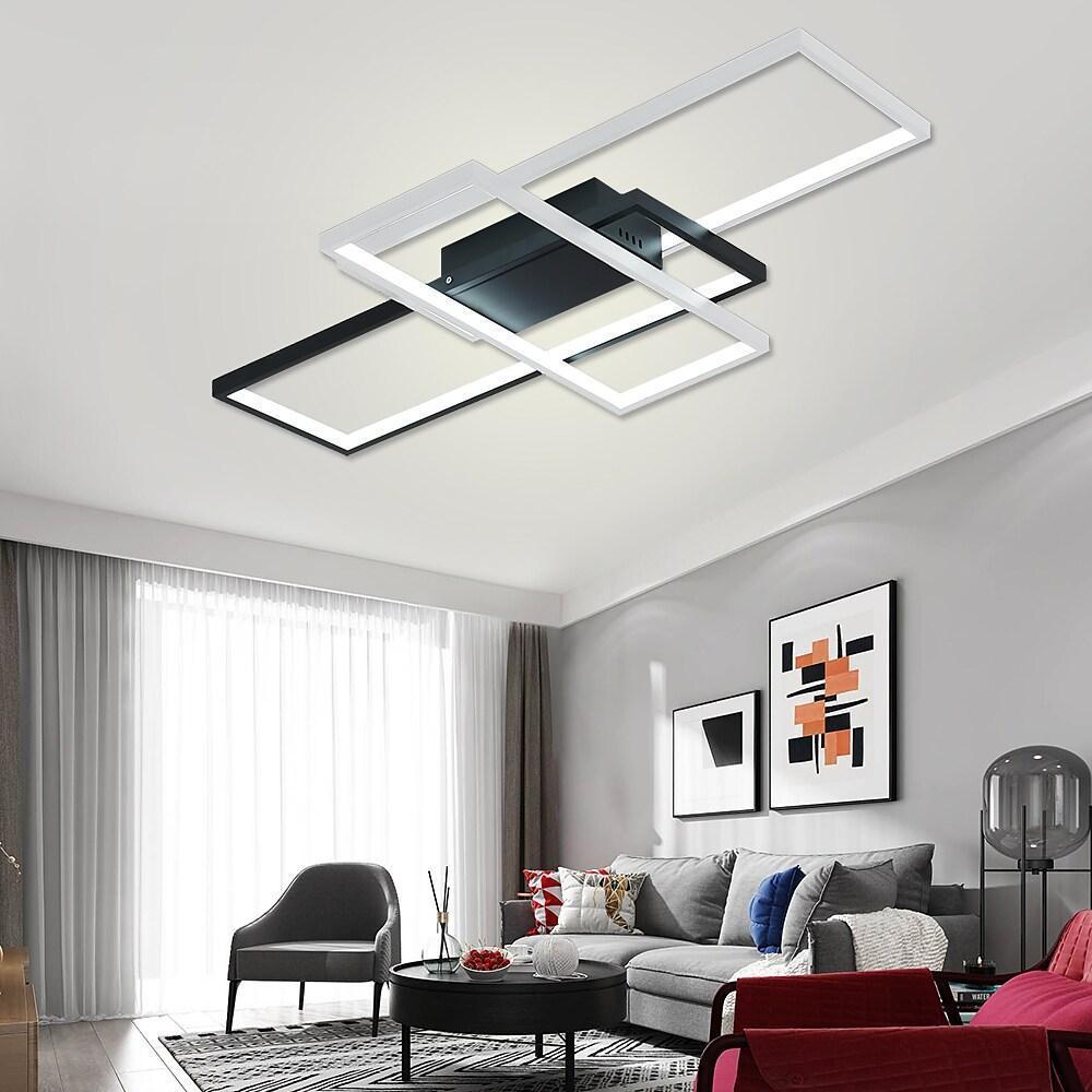 Multi Rectangle Large Flush Mount Ceiling Light with 3 Integrated Tiered Lights-Lighom
