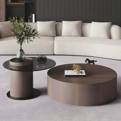 Oak Wood Round Nesting Storage Coffee Table — Black