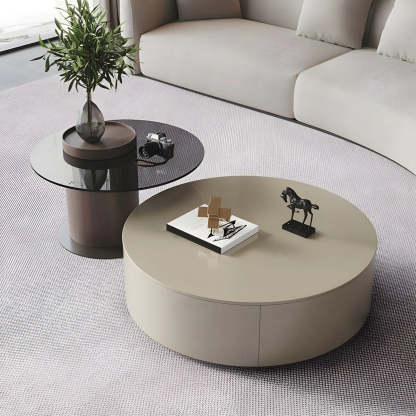 Oak Wood Round Nesting Storage Coffee Table