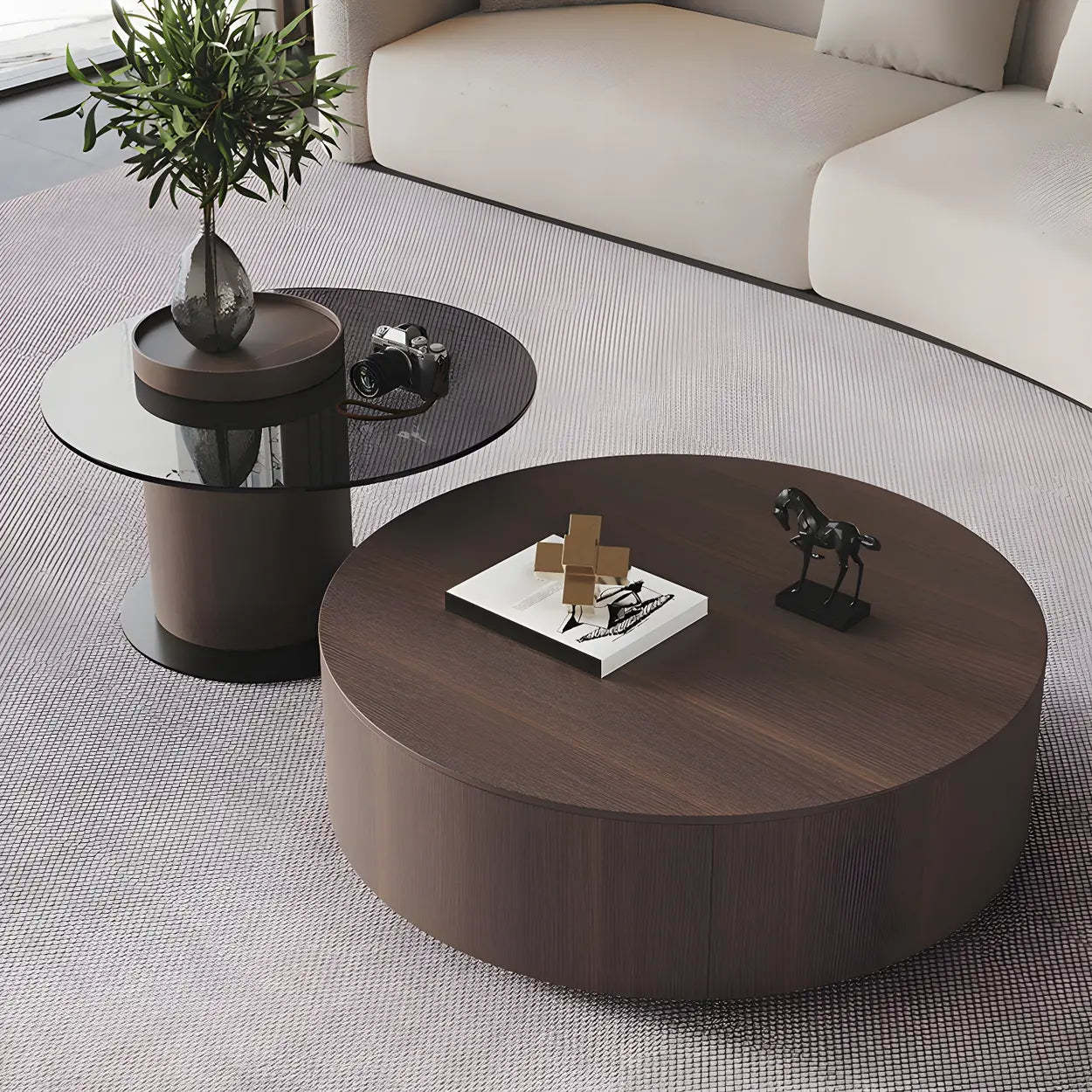 Nesting storage wood coffee tables for living room — 31.5" L x 31.5" W x 12" H & 24" L x 24" W x 16" H / Brown