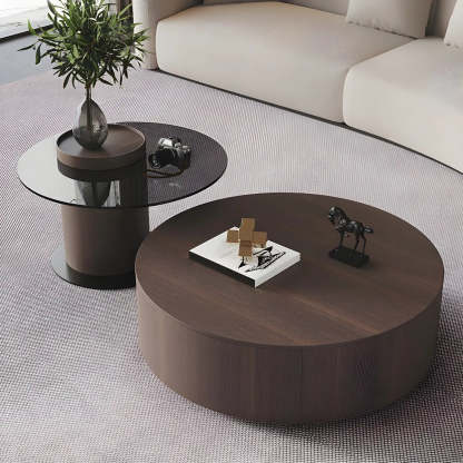Oak Wood Round Nesting Storage Coffee Table