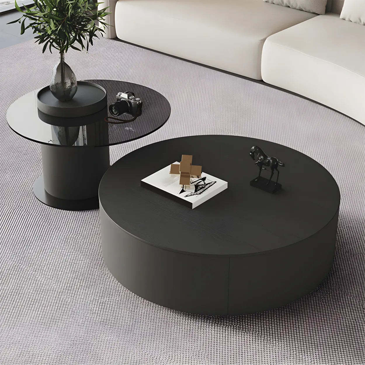 Oak Wood Round Nesting Storage Coffee Table