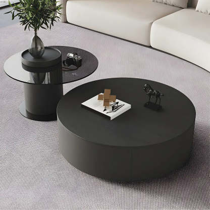 Oak Wood Round Nesting Storage Coffee Table