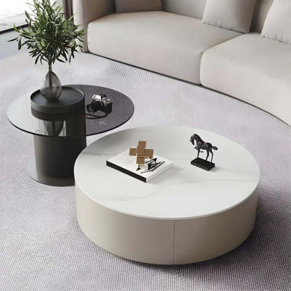 Oak Wood Round Nesting Storage Coffee Table