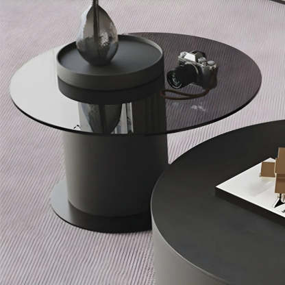 Oak Wood Round Nesting Storage Coffee Table — Brown