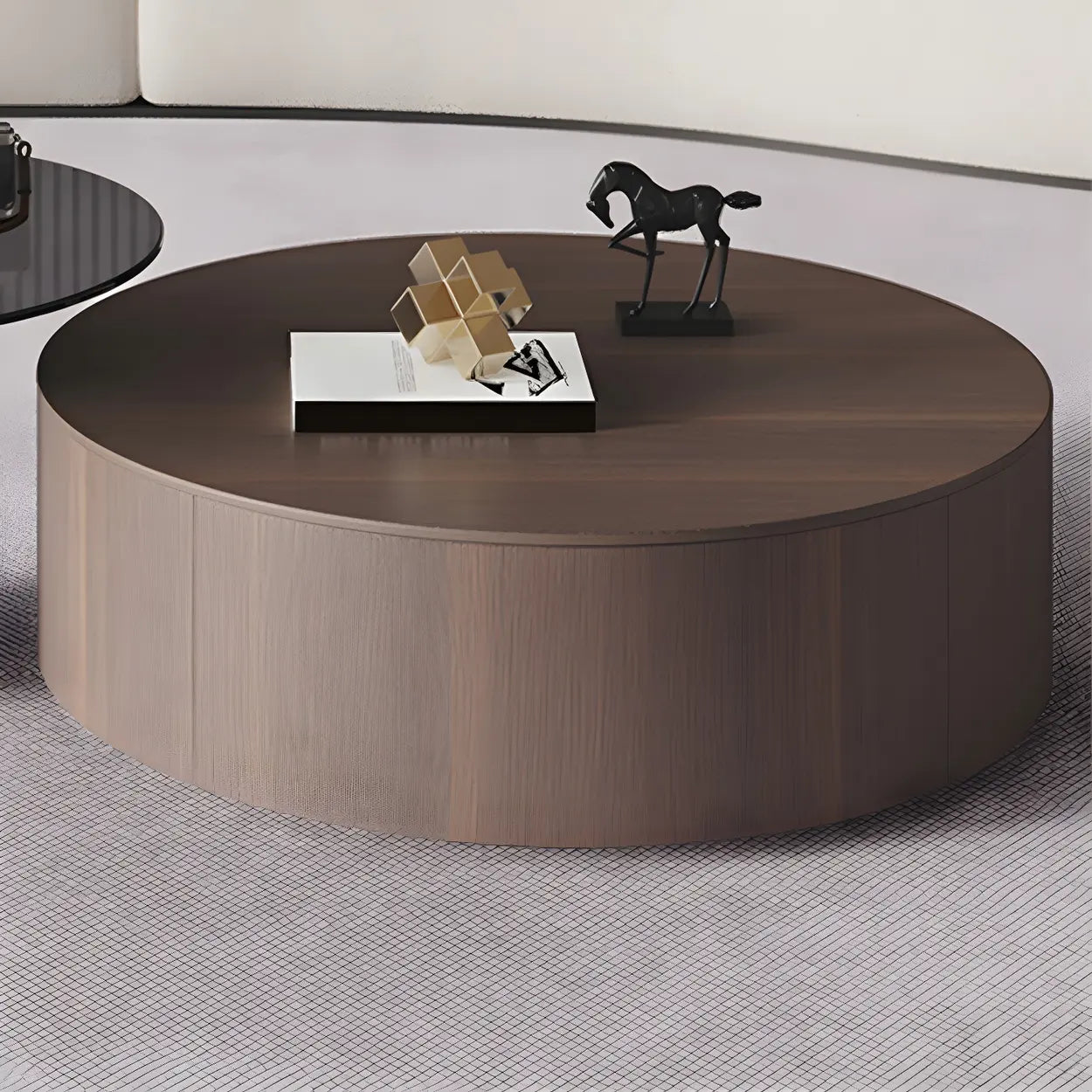 Oak Wood Round Nesting Storage Coffee Table — Khaki