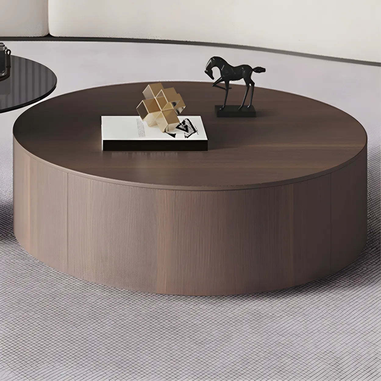Oak Wood Round Nesting Storage Coffee Table — Khaki
