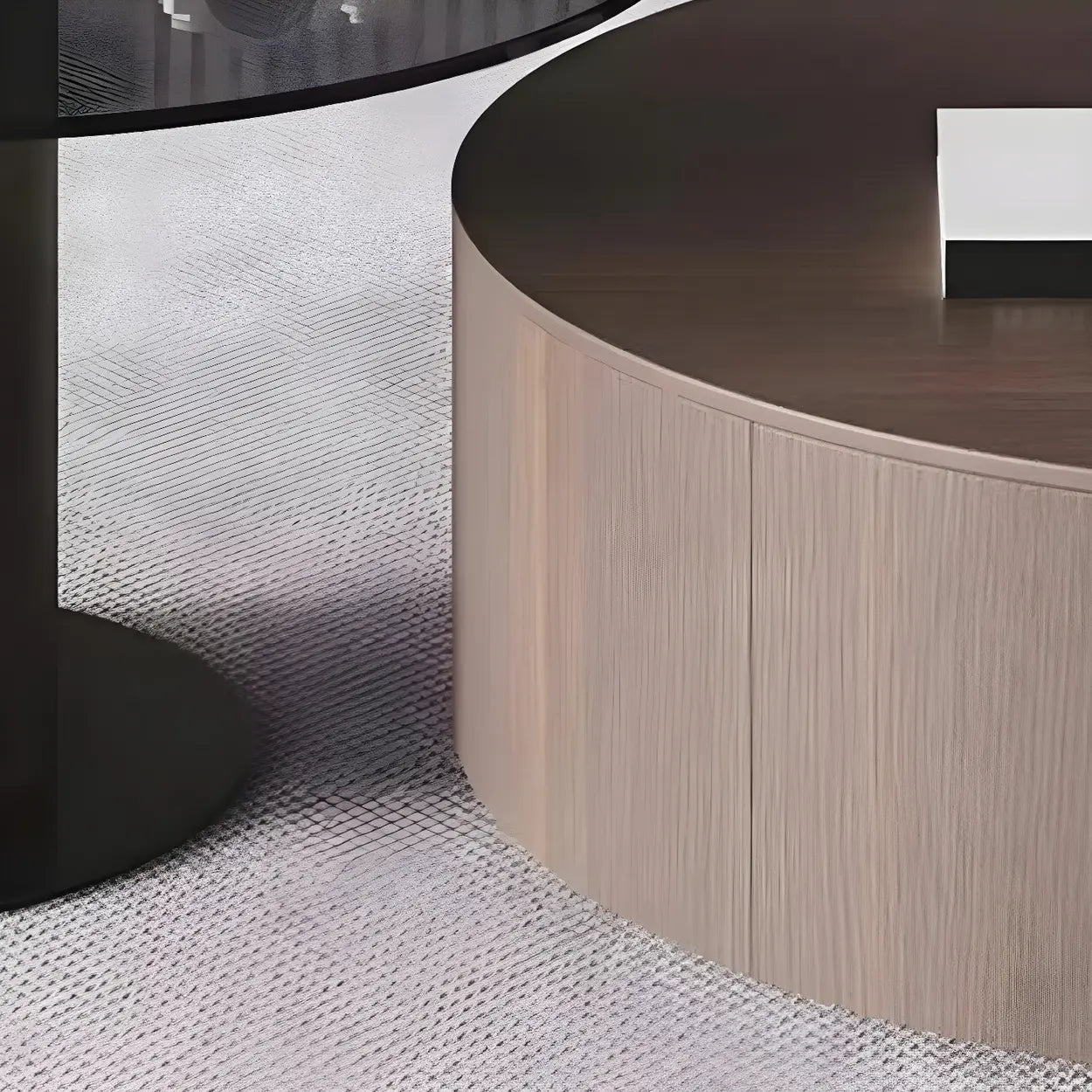 Oak Wood Round Nesting Storage Coffee Table — Black