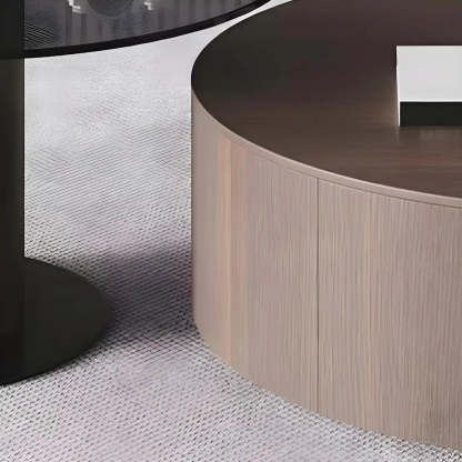 Oak Wood Round Nesting Storage Coffee Table — Black