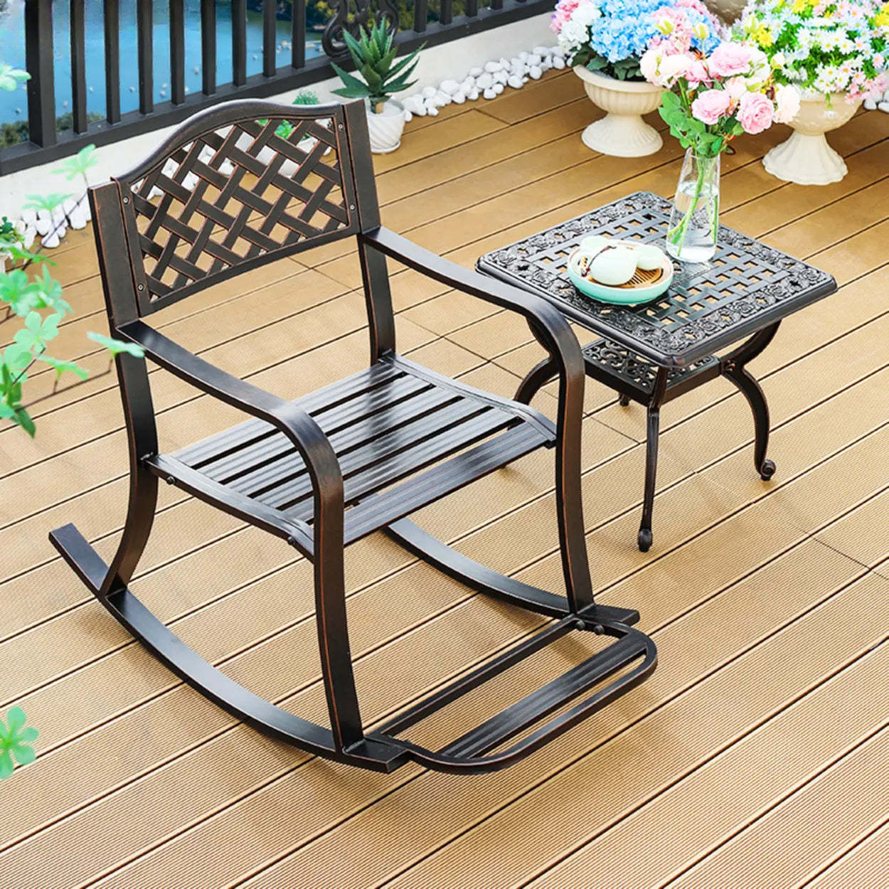 UV-Resistant Metal Frame Outdoor Coffee Table — Square / Table Only