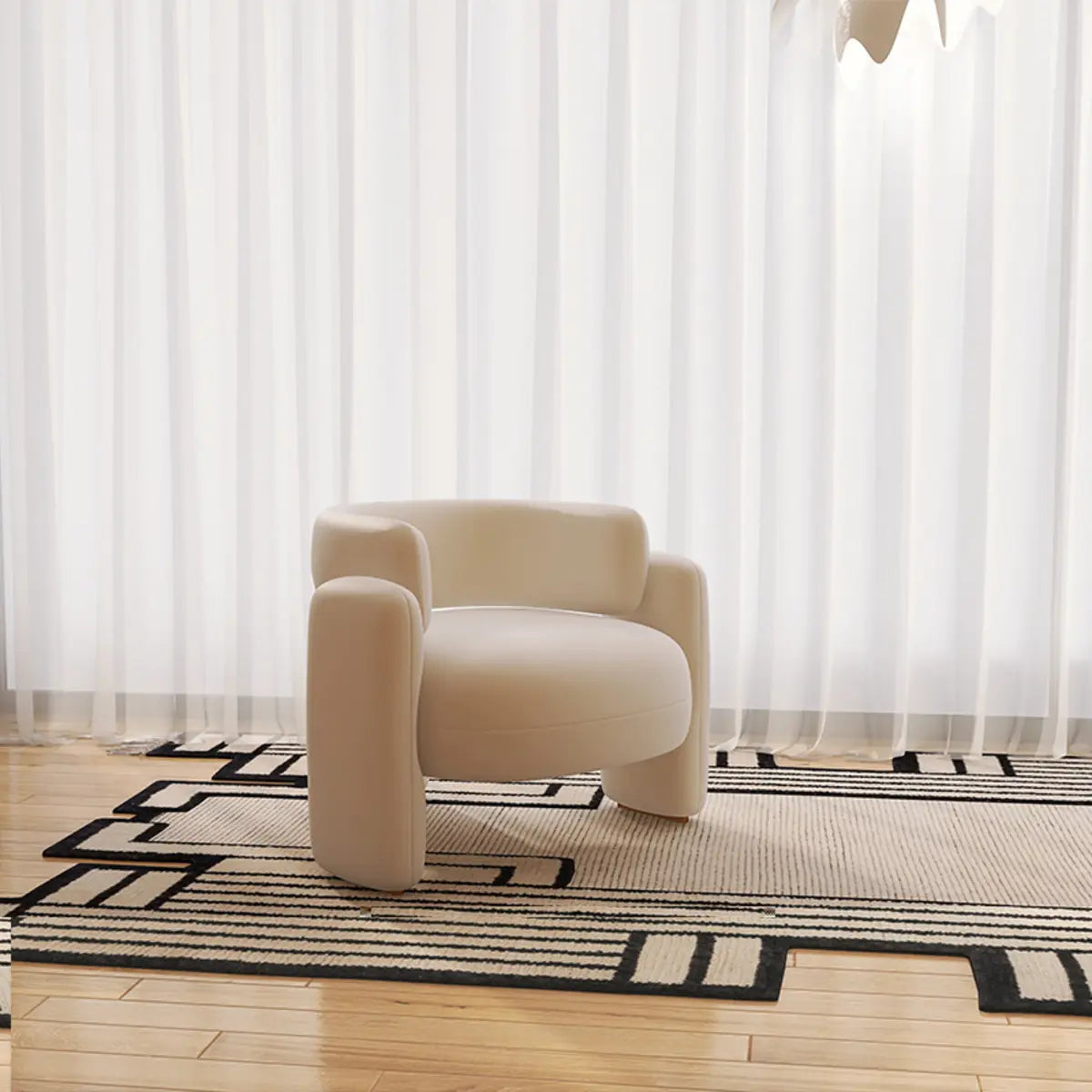 Flannel Curved Back Memory Fill Barrel Chair — Off-White / Flannel