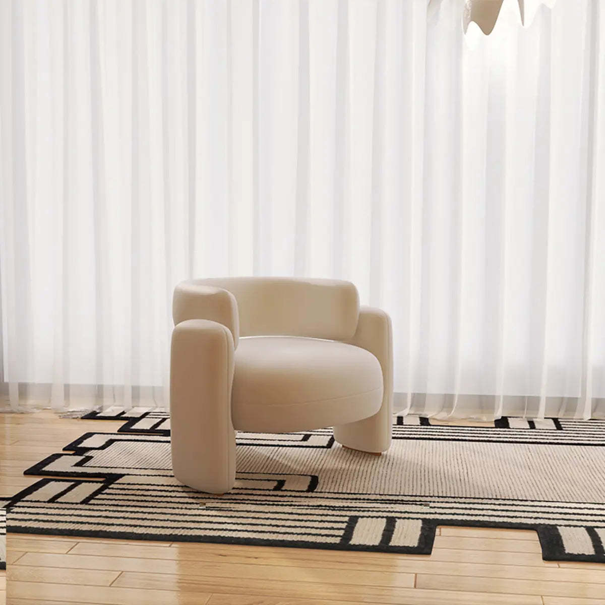 Modern curved flannel white wood accent chairs, Lighom