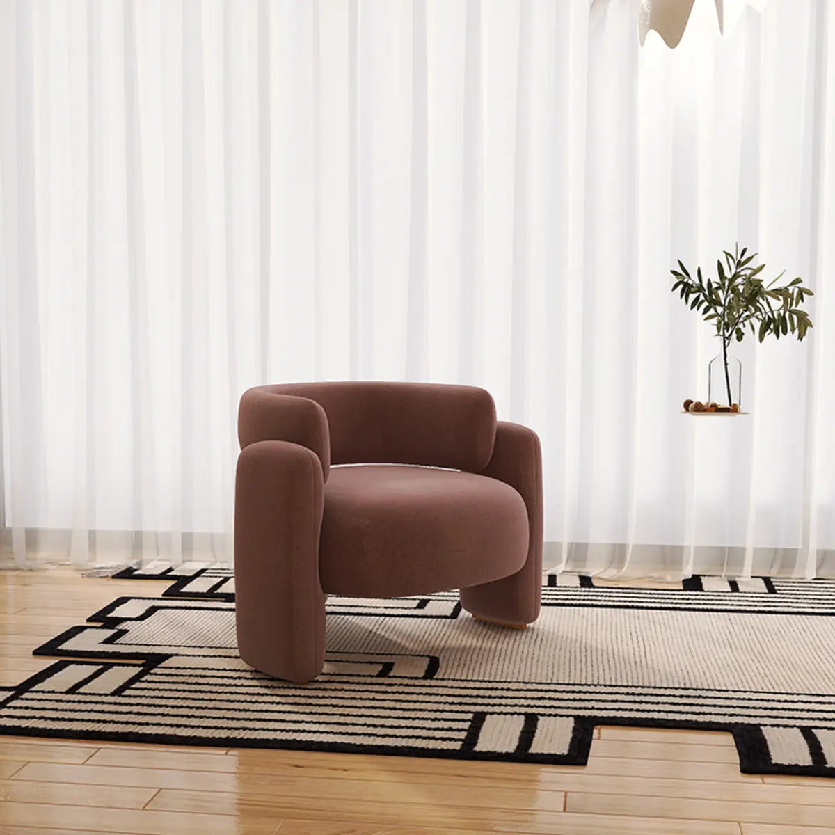 Flannel Curved Back Memory Fill Barrel Chair — Orange / Flannel