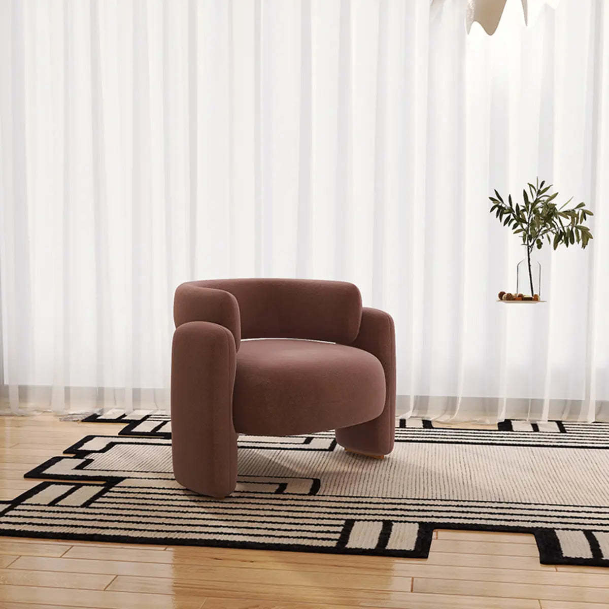 Flannel Curved Back Memory Fill Barrel Chair — Orange / Flannel