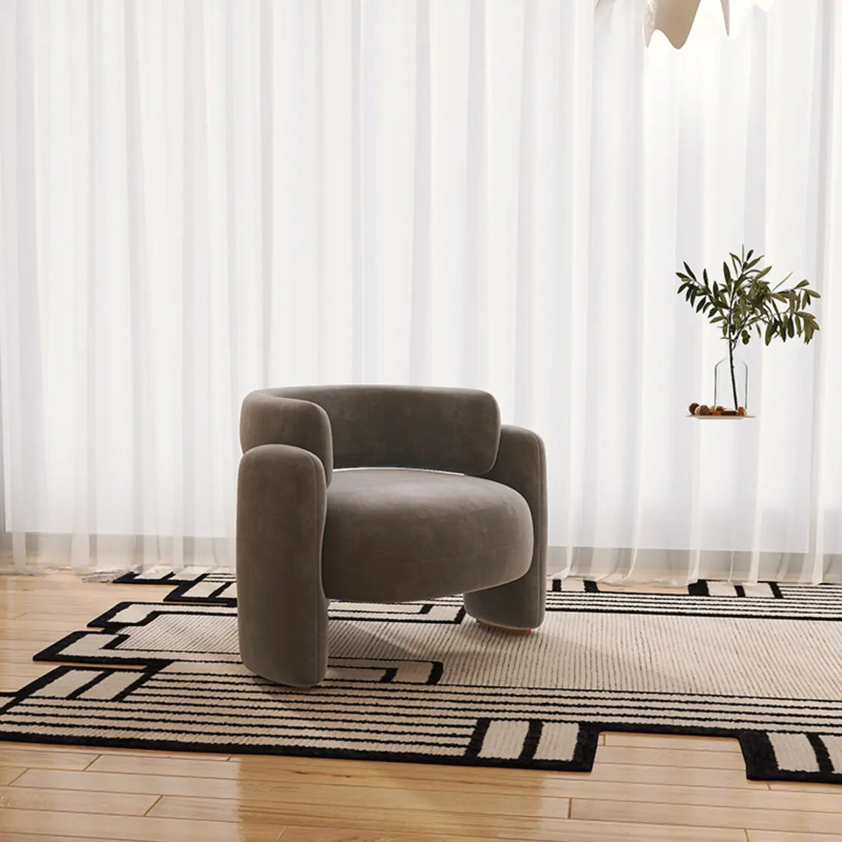 Flannel Curved Back Memory Fill Barrel Chair