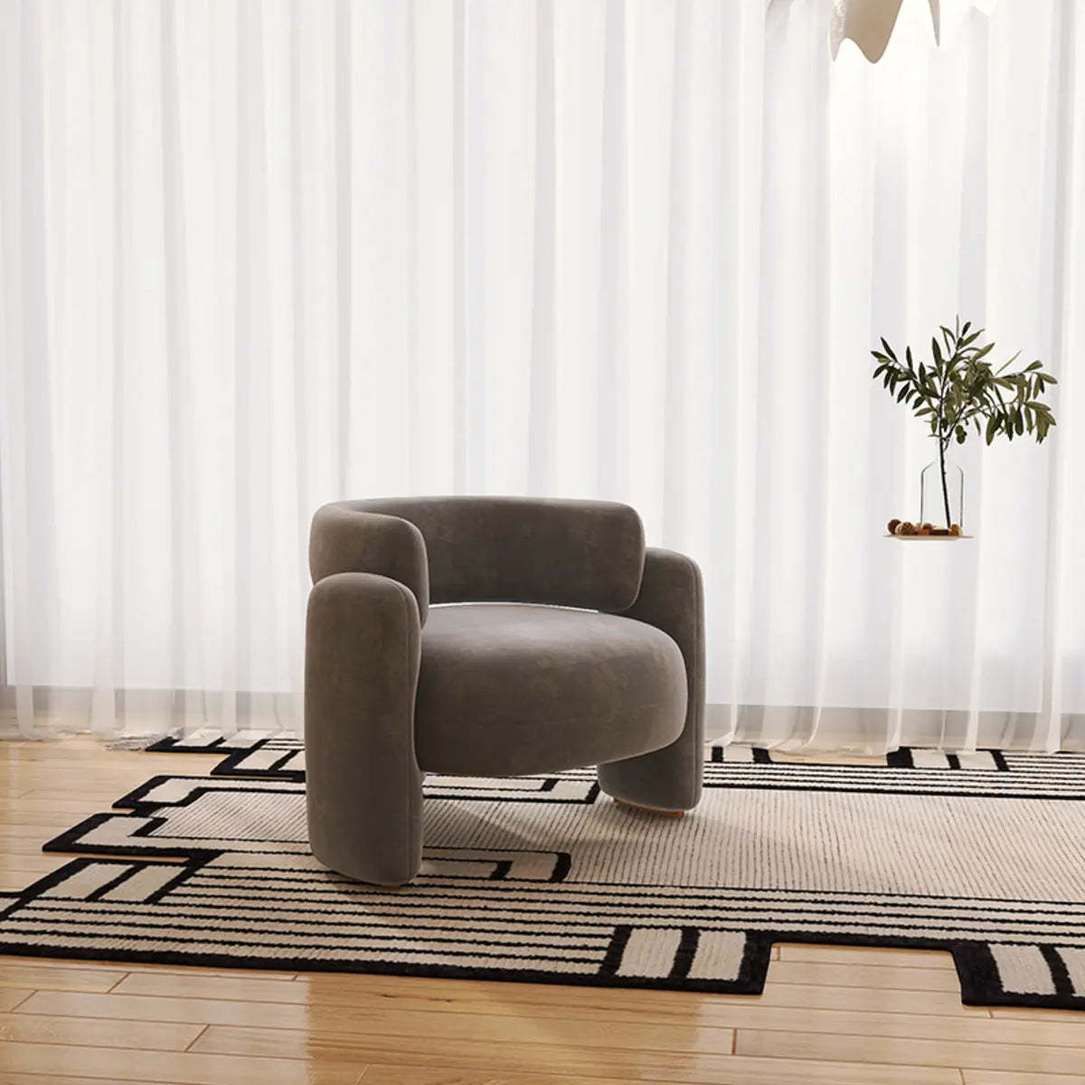 Flannel Curved Back Memory Fill Barrel Chair