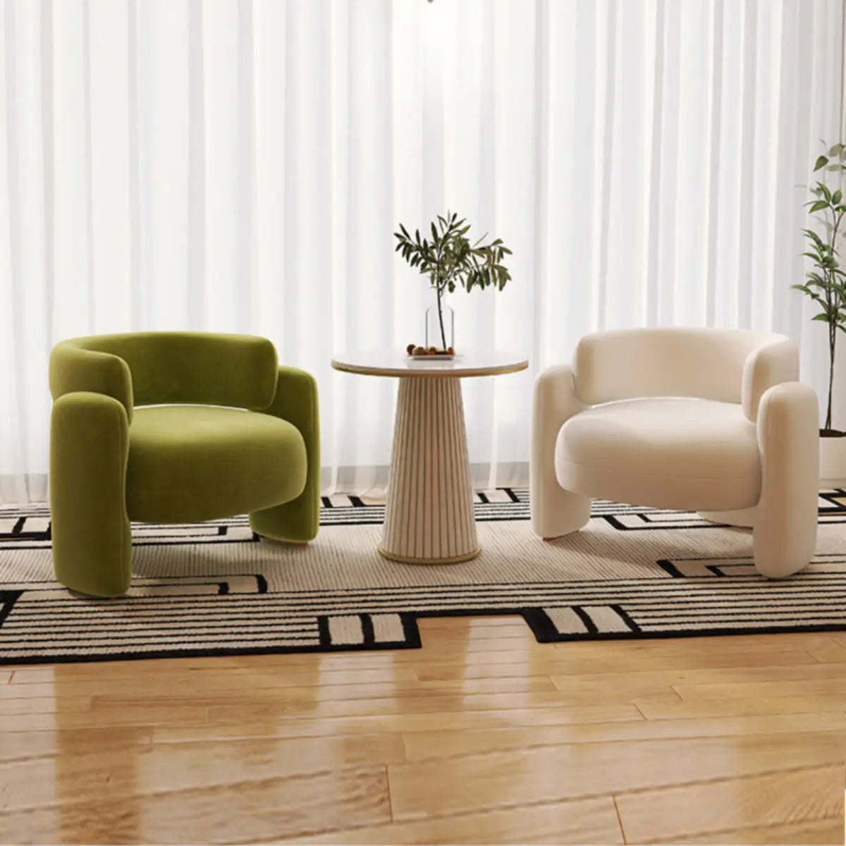 Flannel Curved Back Memory Fill Barrel Chair