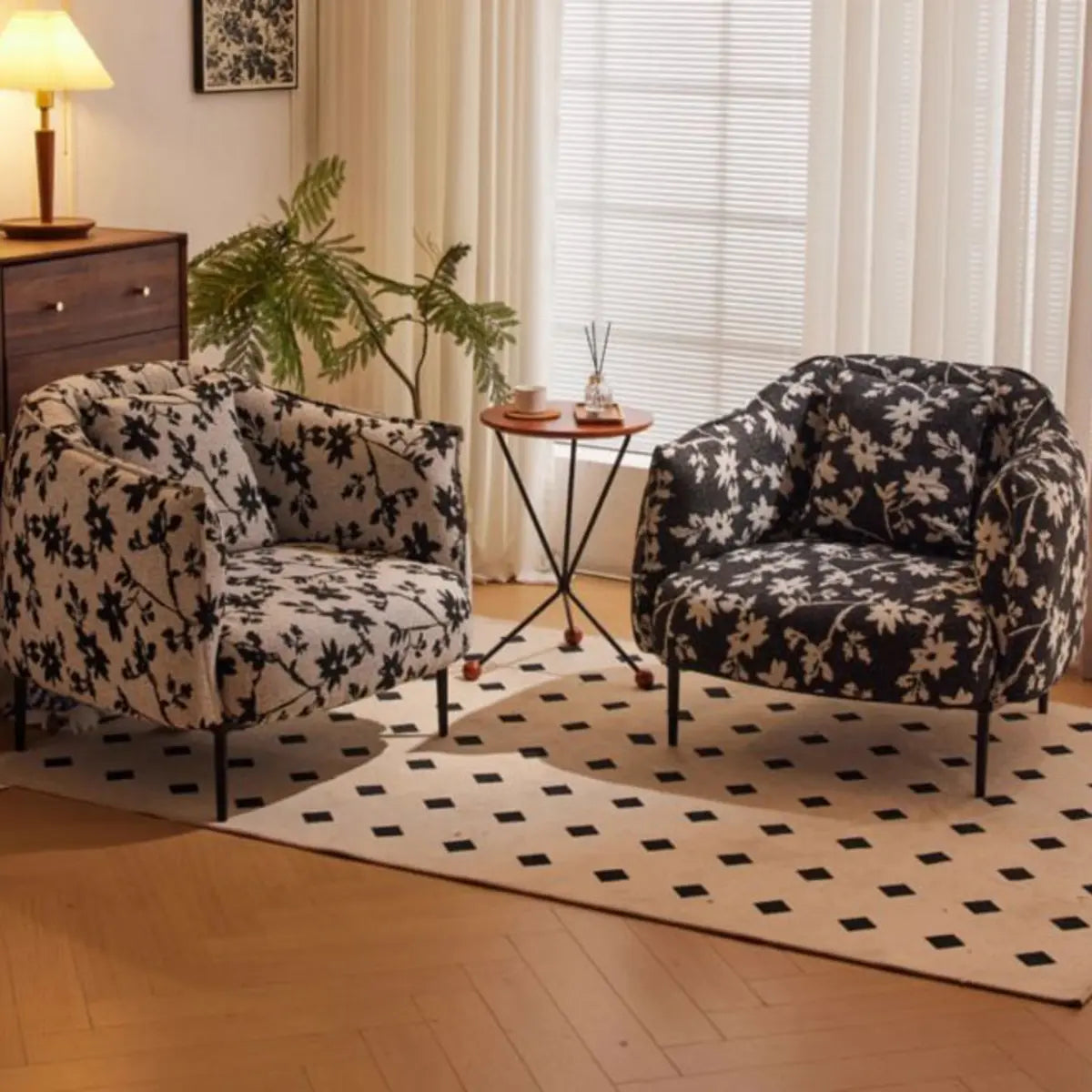 Flannel Floral Pattern Four Leg Arm Chair