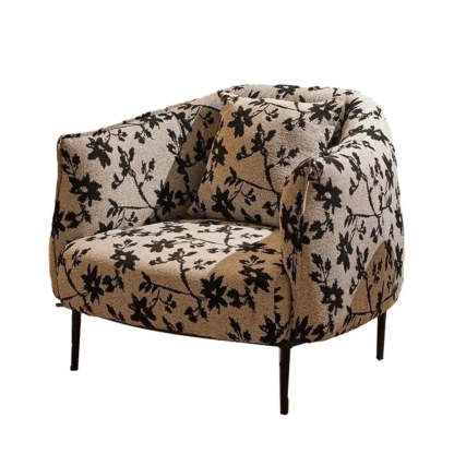 Flannel Floral Pattern Four Leg Arm Chair — Footrest Not Included / Black/ Flower / Anti Cat Scratch Leather