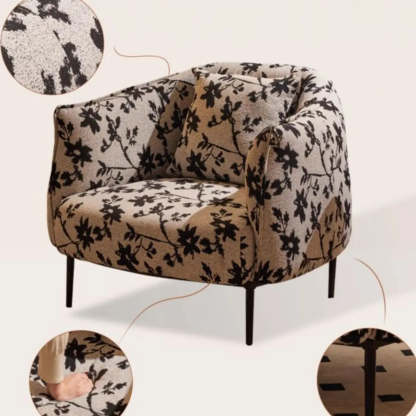 Flannel Floral Pattern Four Leg Arm Chair — Footrest Not Included / Ink / Flannel