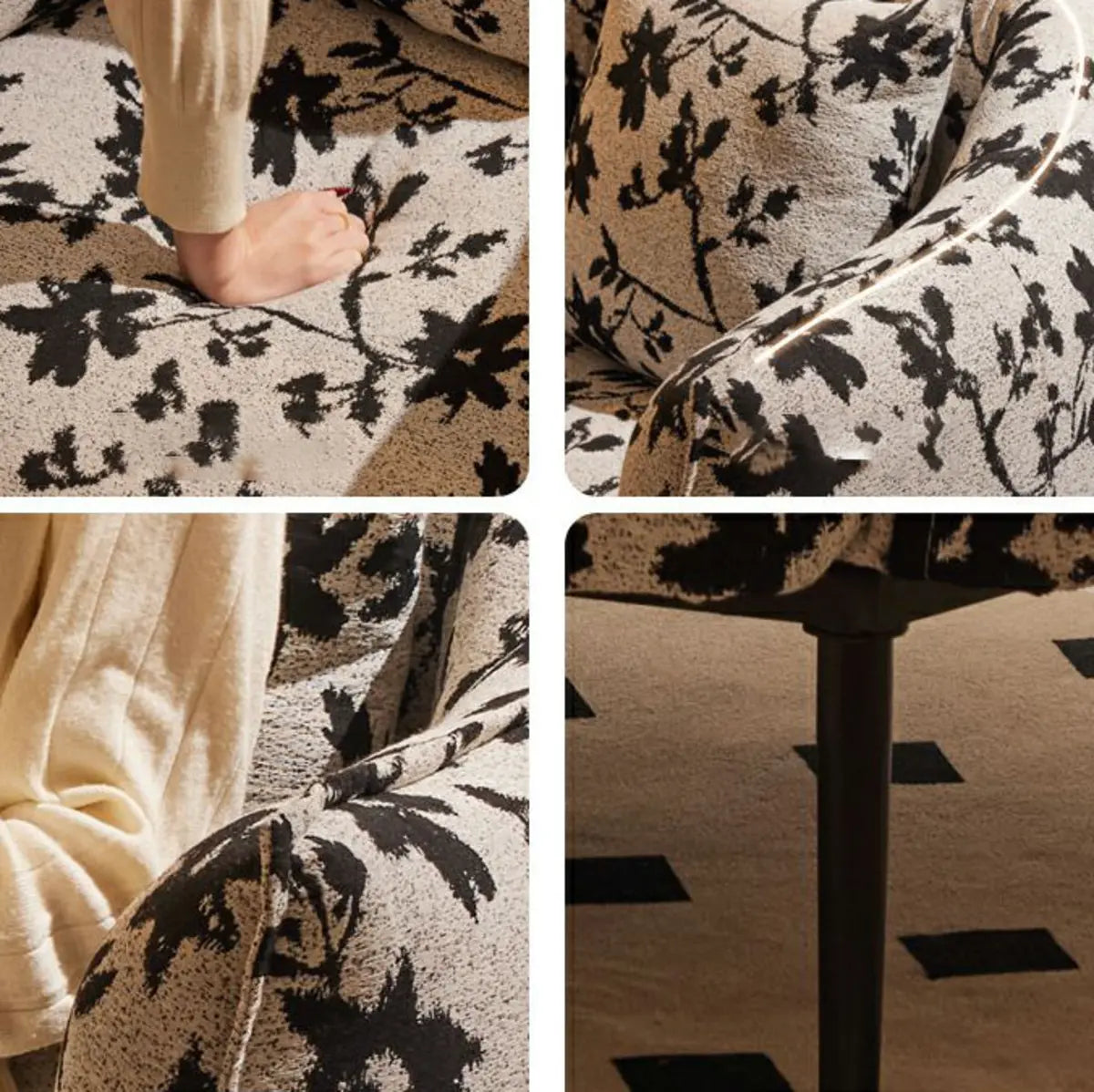 Flannel Floral Pattern Four Leg Arm Chair