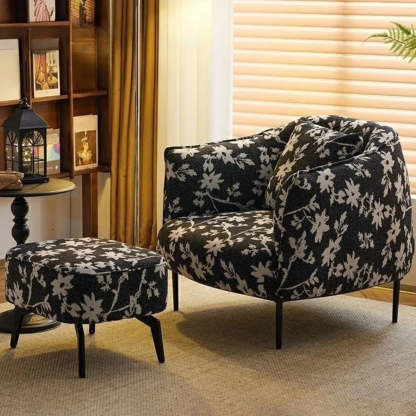 Flannel Floral Pattern Four Leg Arm Chair