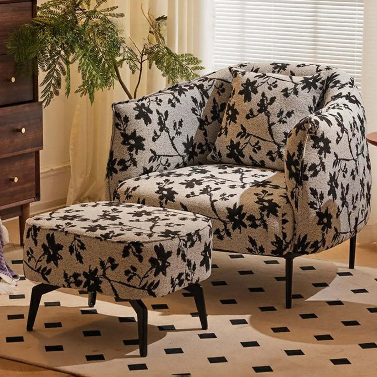 Flannel Floral Pattern Four Leg Arm Chair