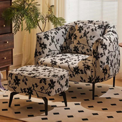 Flannel Floral Pattern Four Leg Arm Chair