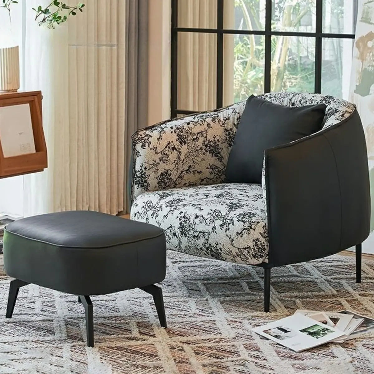 Flannel Floral Pattern Four Leg Arm Chair