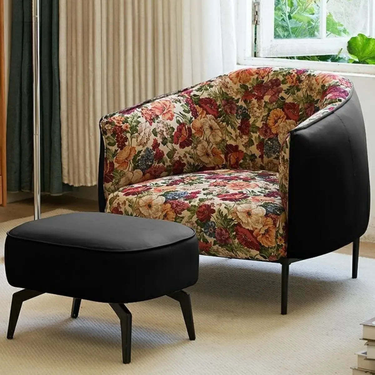 Flannel Floral Pattern Four Leg Arm Chair