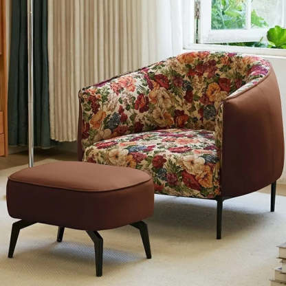 Flannel Floral Pattern Four Leg Arm Chair