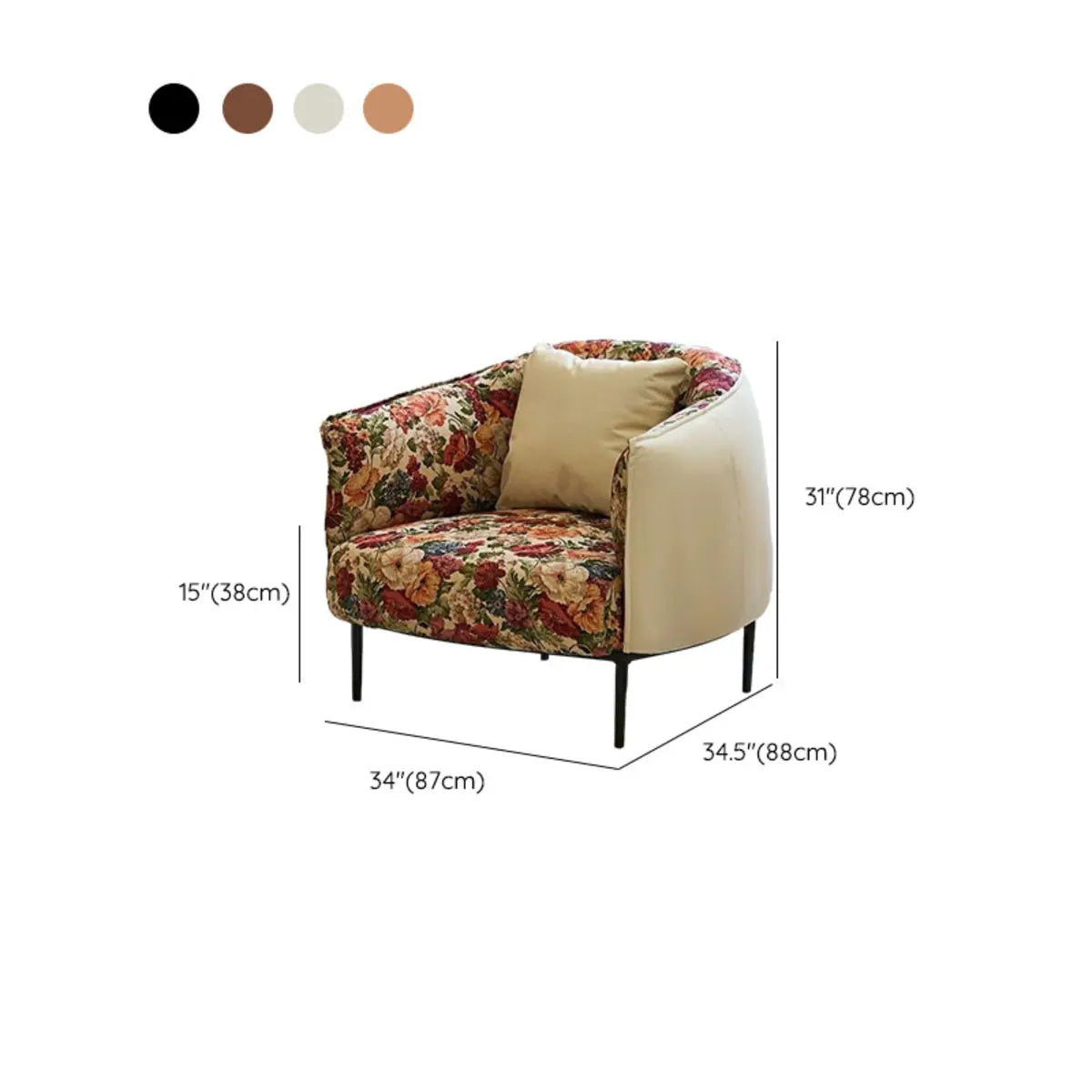 Flannel Floral Pattern Four Leg Arm Chair