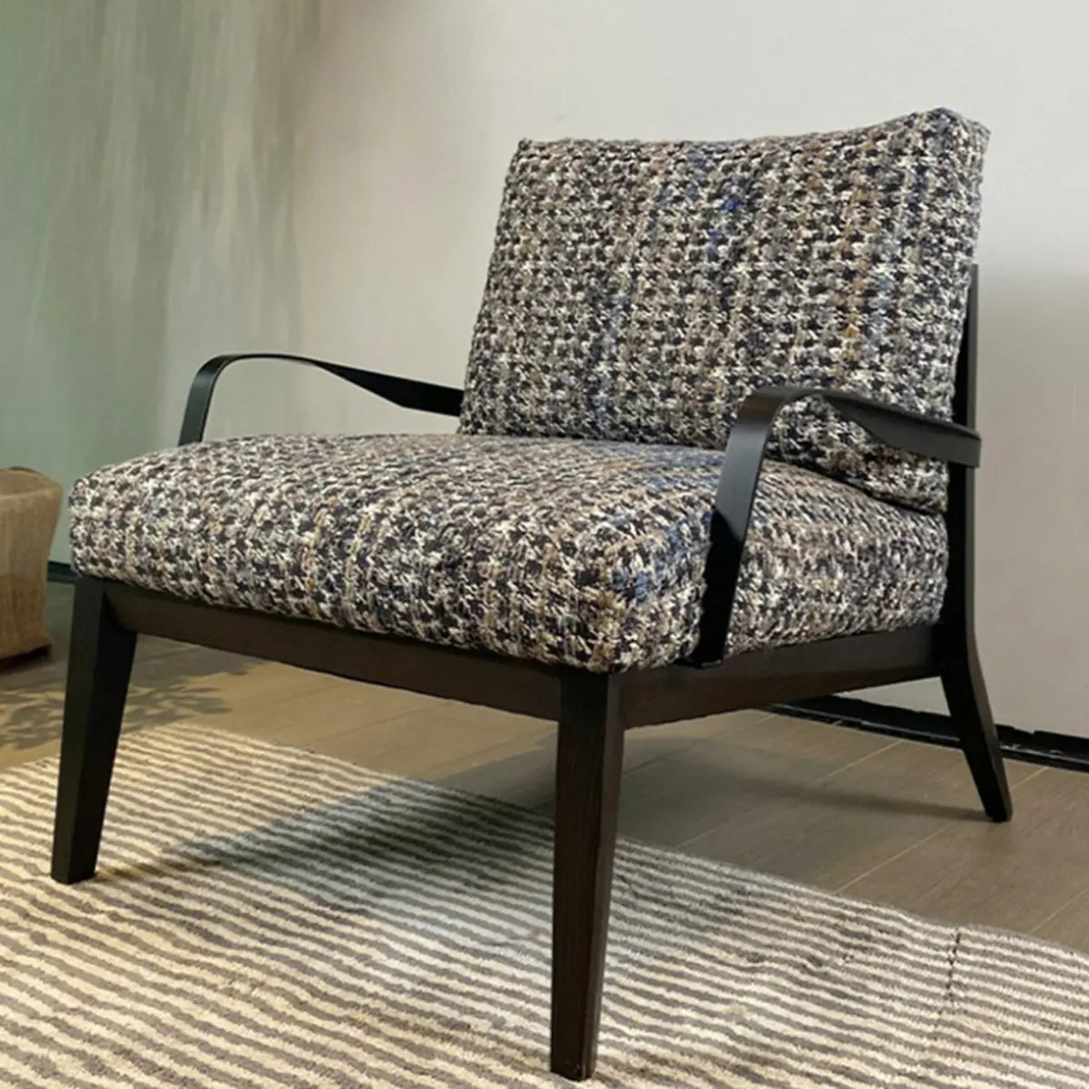 Flared-Arm Linen Black-Leg Armchair — Genuine Leather