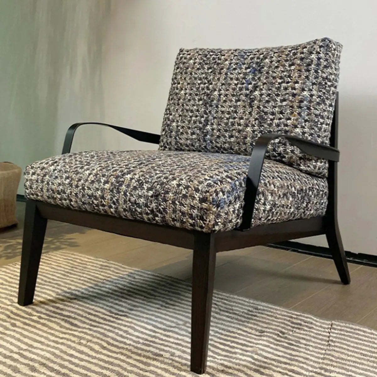 Flared-Arm Linen Black-Leg Armchair — Genuine Leather