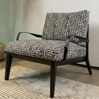 Flared-Arm Linen Black-Leg Armchair — Genuine Leather