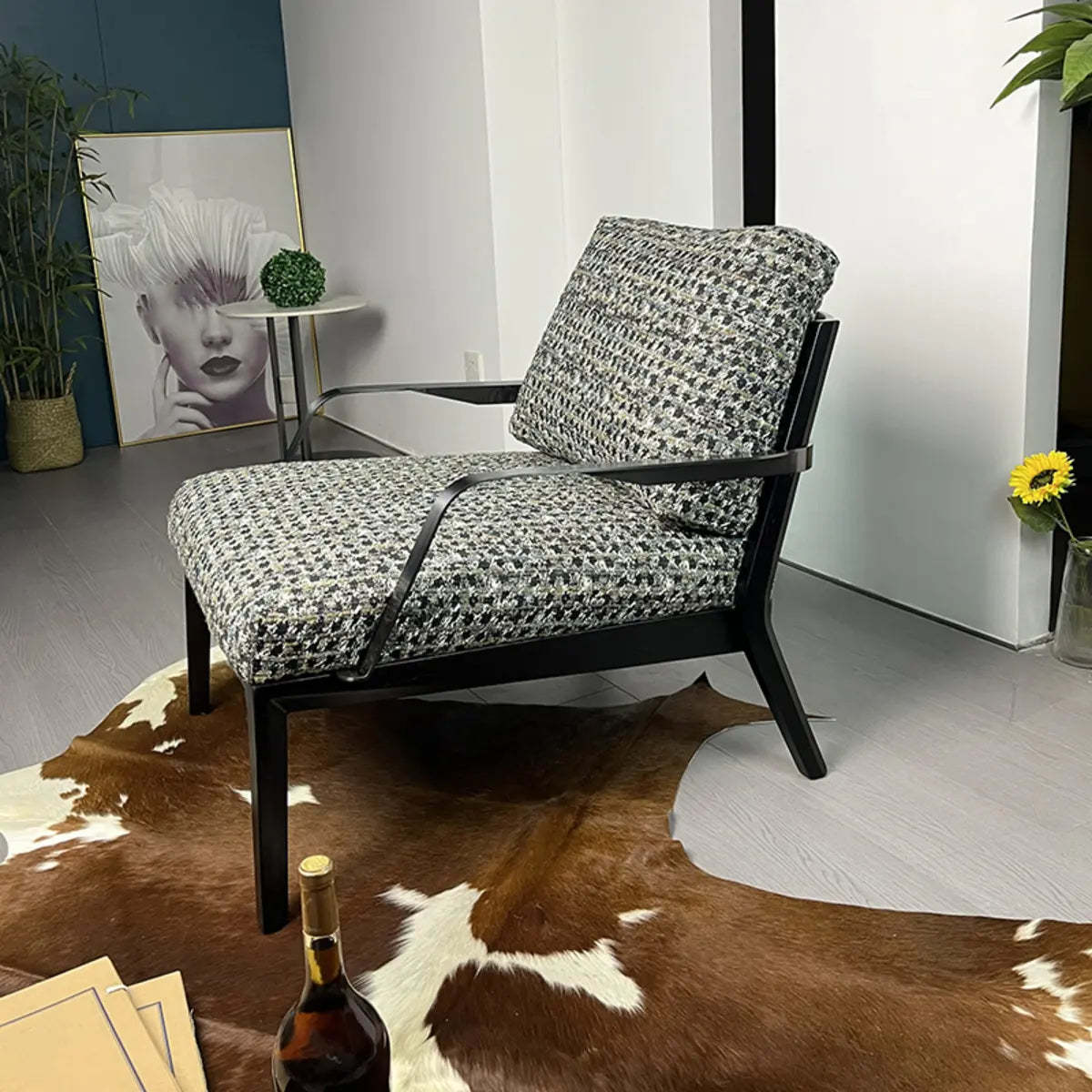 Flared-Arm Linen Black-Leg Armchair — Linen Blend