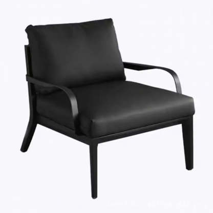 Flared-Arm Linen Black-Leg Armchair — Microfiber Leather