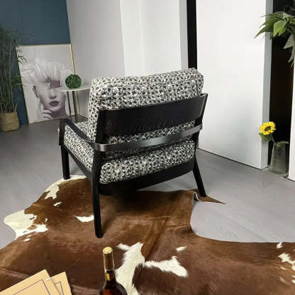 Flared-Arm Linen Black-Leg Armchair