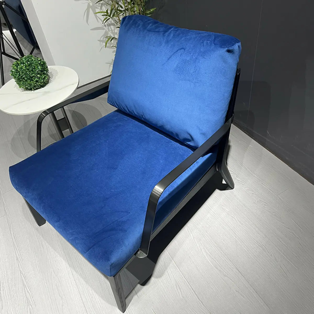 Flared-Arm Linen Black-Leg Armchair